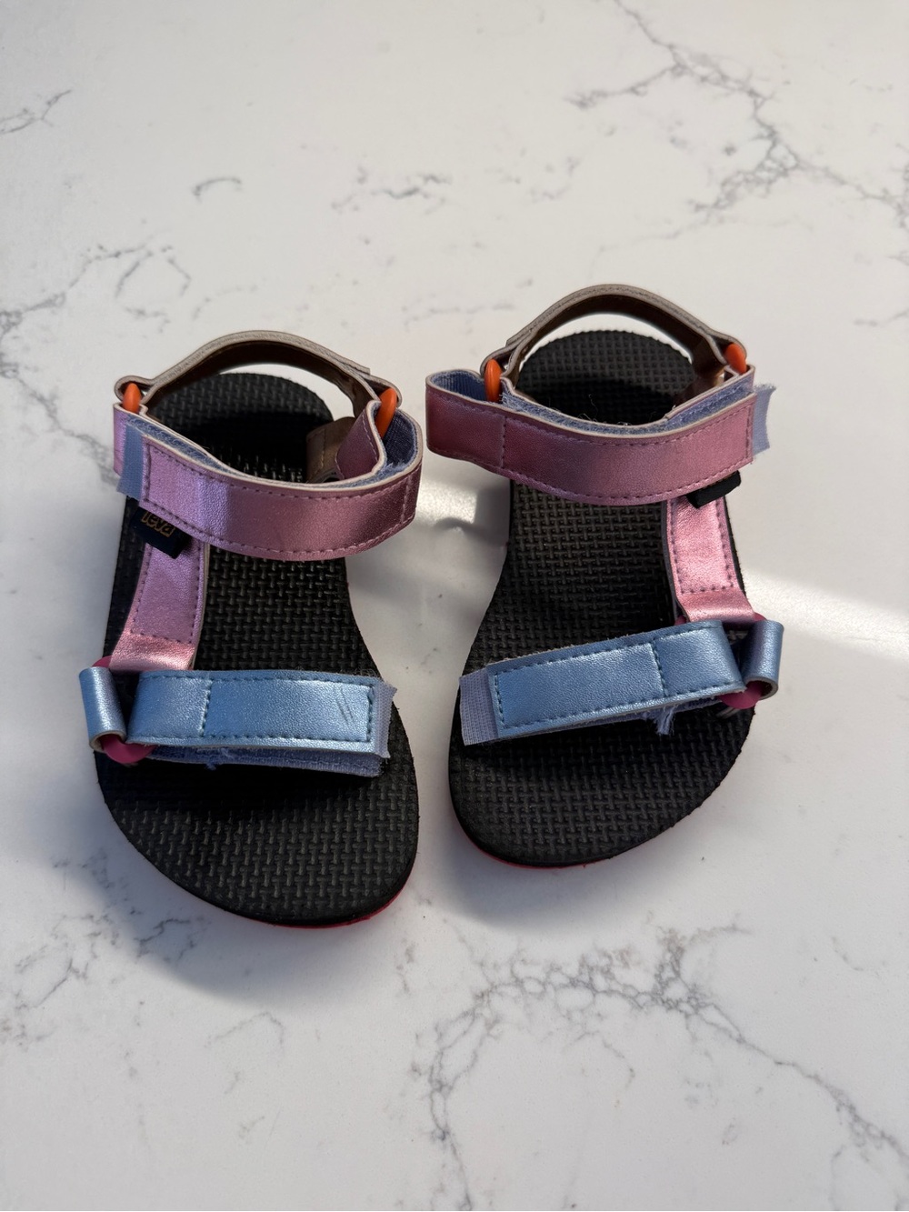Toddler girl Metallic Pink and Blue Teva Sandals size 8